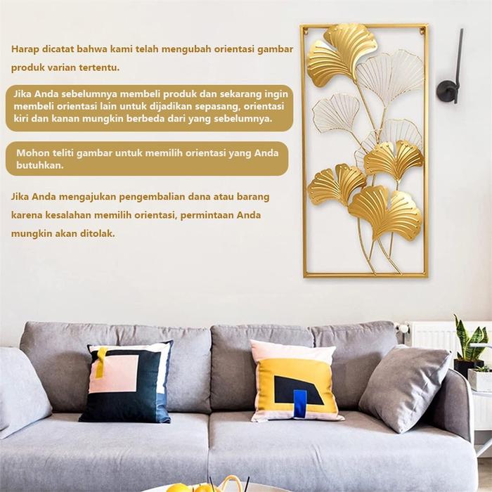 HIASAN DINDING MEWAH WALL DECOR BESI ESETIC BERBENTUK BINGKAI DAUN BAHAN TEBAL DEKORASI RUANGAN 30*8