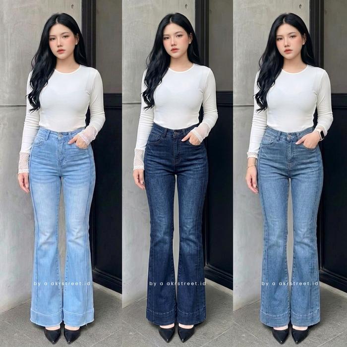 HW Jeans Cutbray Tulang Lipat Retro Highwaist Celana Panjang Jeans Wishker Vintage Melar Wanita Prem