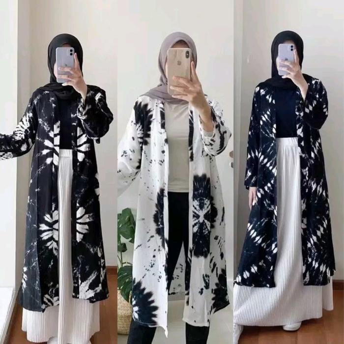 OUTER SABYAN SHIBORI TIE DYE SHIBORI LONG VEST RAYON KARDIGAN WANITA