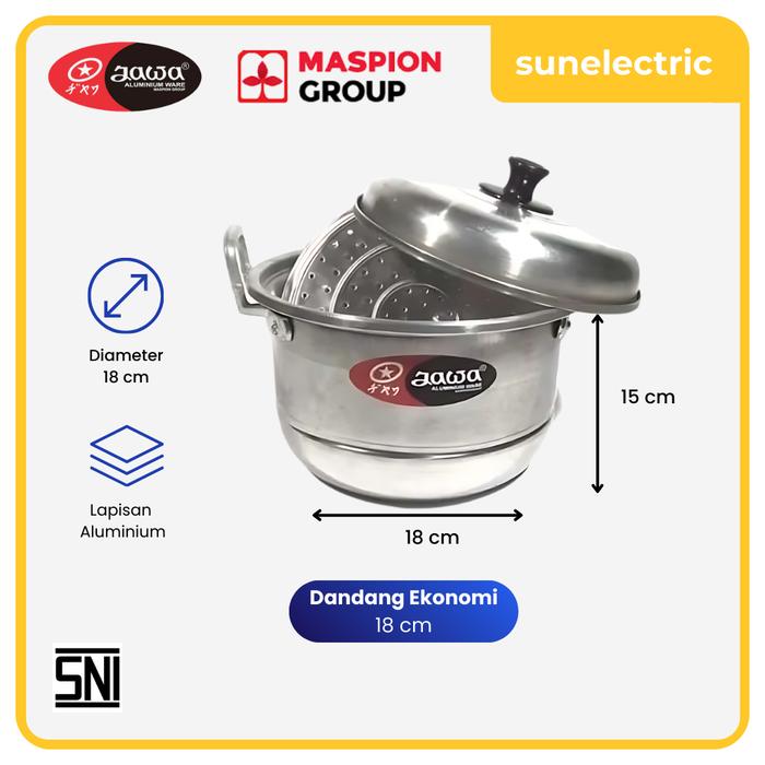 Maspion ALU Dandang Ekonomi Kukusan / Steamer / Langseng / Panci Kukus + Sarangan + Tutup 18 cm