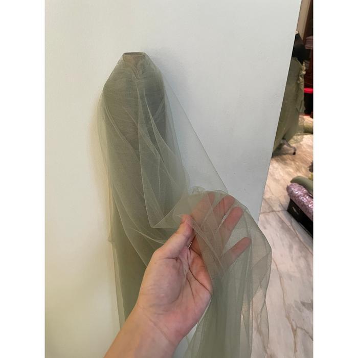 1/2 Meter Bahan Kain Soft Tile Tule Tulle Polos Lemas Warna Hijau Sage Green