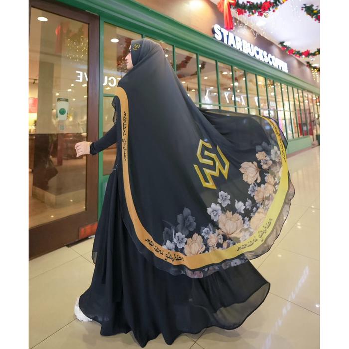 Shahyra Series Original Mariani Fashion Gamis Syari Dress dengan Hijab Ceruty Cream Karet Khimar Lay