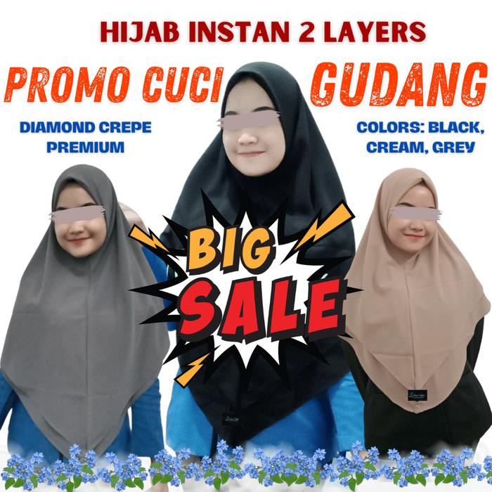 JILBAB INSTAN HIJAB INSTANT KHIMAR KERUDUNG SEGIEMPAT HIJAB BERGO S M L WARNA HITAM NAVI CREAM