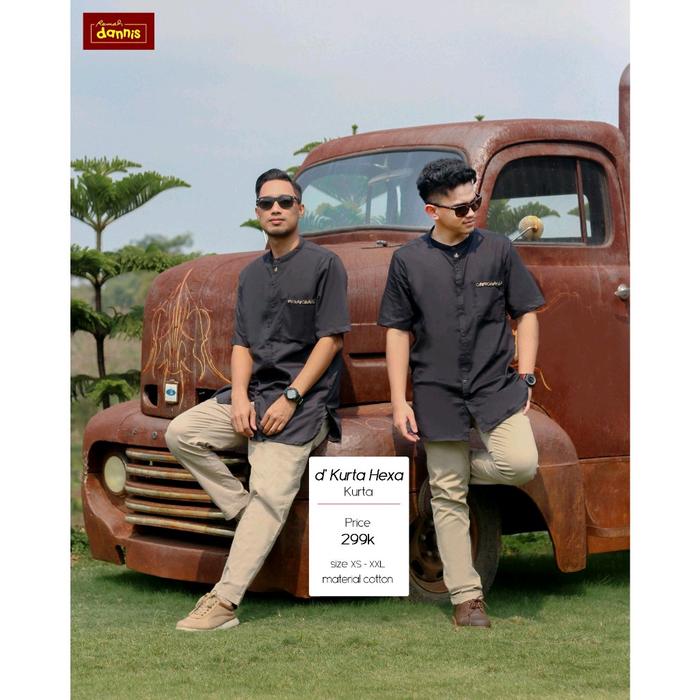 Koko dannis kurta hexa Baju  Muslim Pria Dewasa lengan  Pendek Remaja hitam elegan