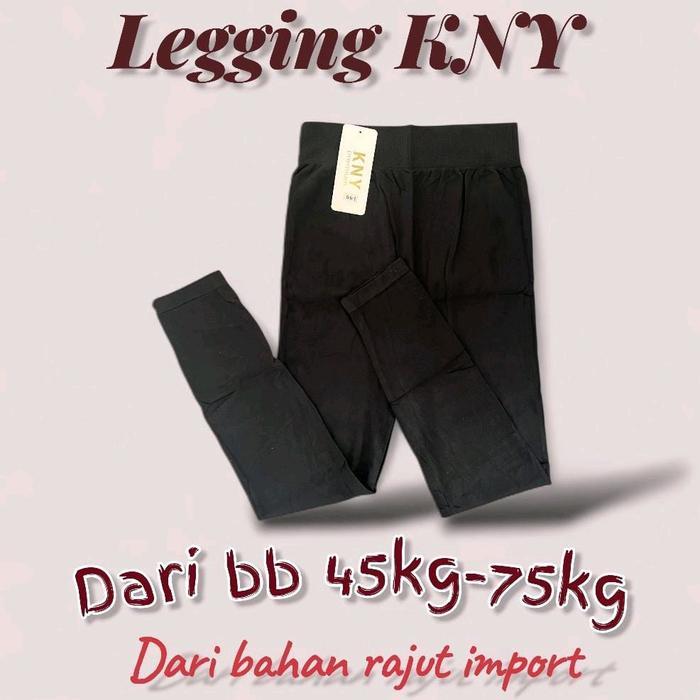 Legging Panjang Kny Bahan Rajut Import Untuk Bb 45-75Kg Wanita Celana Hitam Katun Pendek Waist Dewas