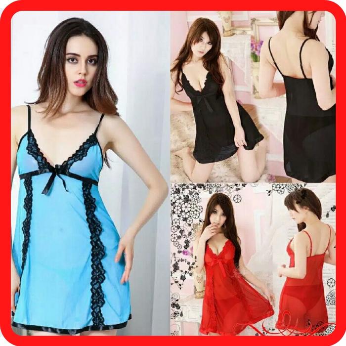 Baju tidur wanita biru transparan model lingerie