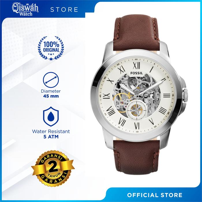 Jam Tangan Pria Fossil Original ME3052 Grant Cream Dial Brown Leather Strap
