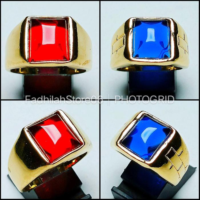 cincin pria batu merah rubi model kotak ring gold