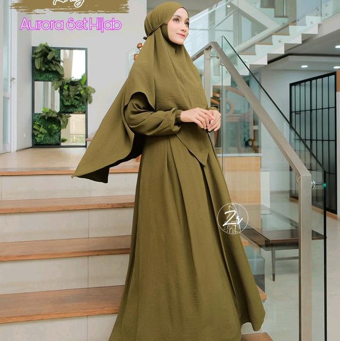 gamis set hijab ori zr / aurora set hijab /gamis murah zr