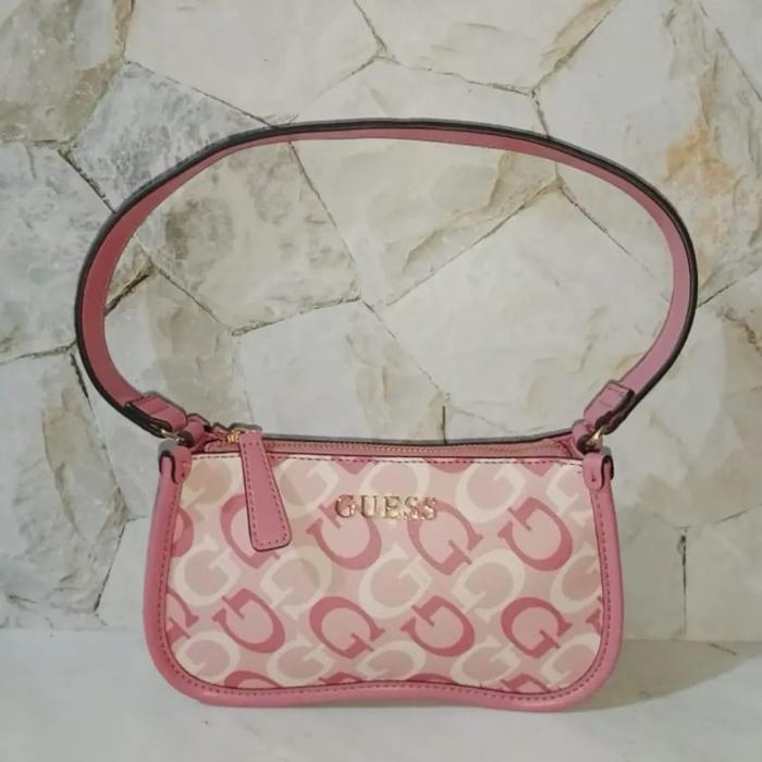TAS GUESS Original Pink Monogram Shoulder Bag Vintage
