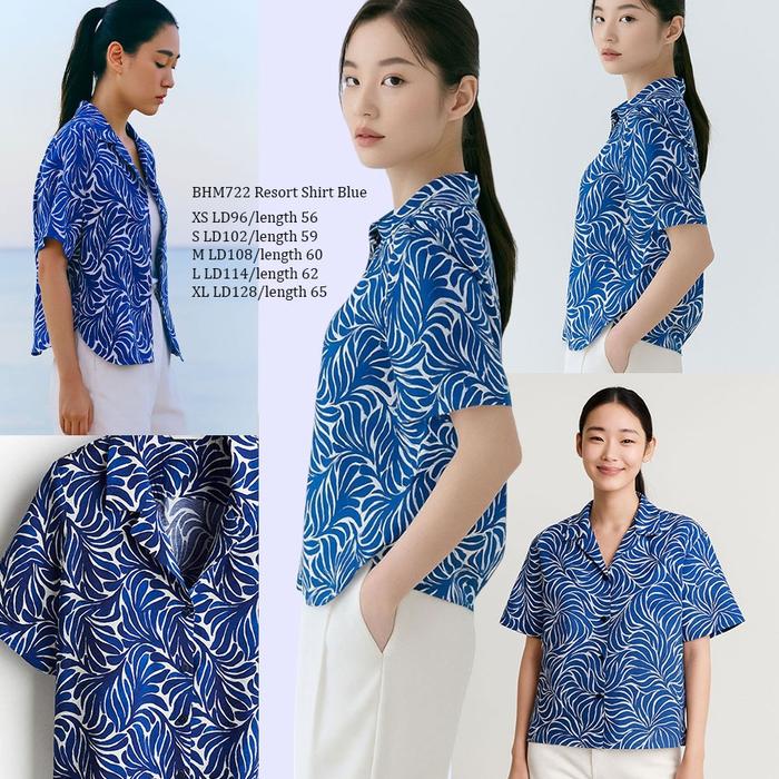 RESORT SHIRT BLUE CAMP COLLAR H722M Top Baju Atasan Blouse Kemeja Wanita