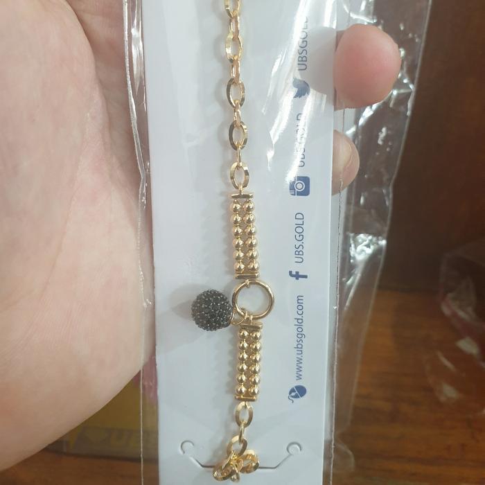 GELANG RANTAI UBS EMAS ASLI 700 70% 16K PERMATA HITAM BOLA 6 GRAM