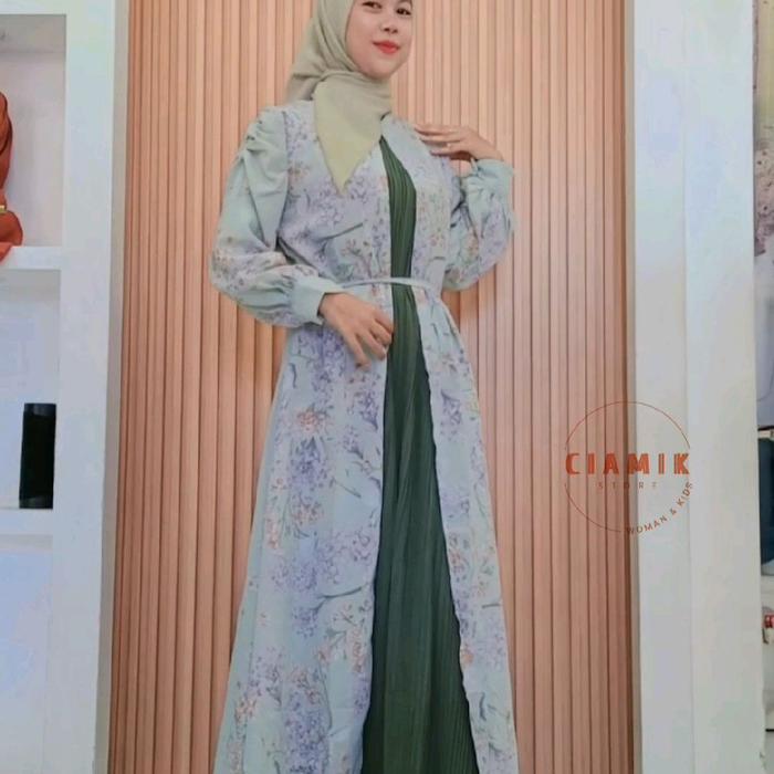 Gamis Rompi Ceruty Motif Bunga