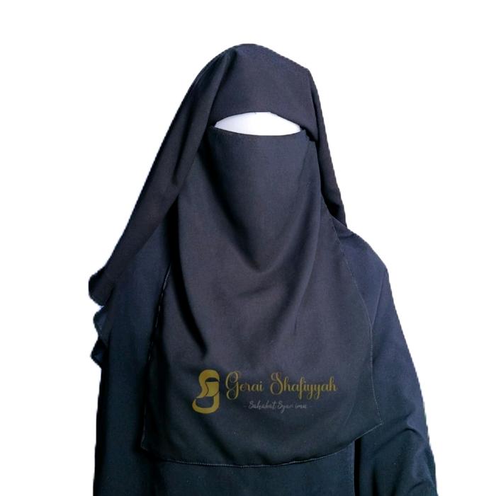 Cadar/ niqab Yaman 2 layer Poni Bahan Sifon Silky Jetblack