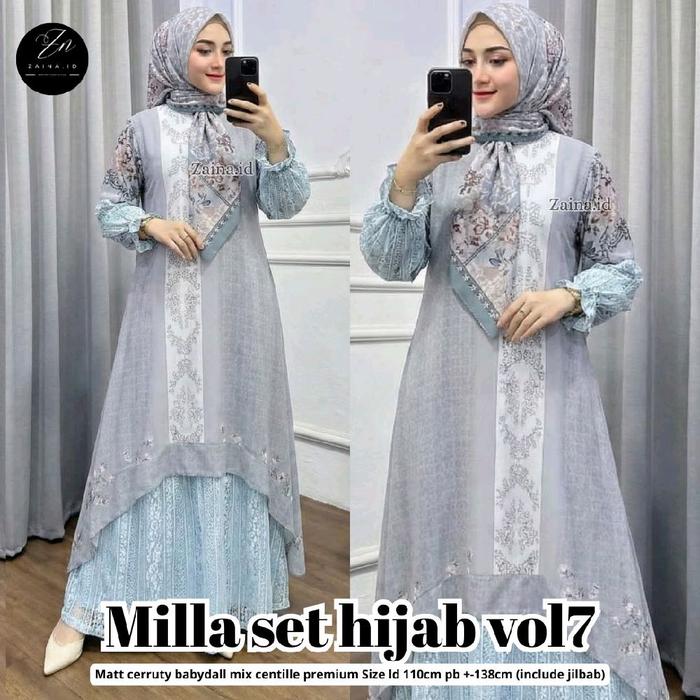 Zaina Milea Set Hijab Vol7 Matt Cerruty Babydoll Mix Centille Premium Size 110cm Pb +138cm Include J