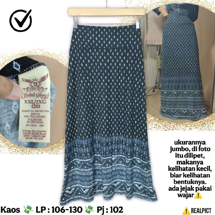 FADED GLORY Rok Bahan Kaos Size XL XXL 2L 2XL 3L Jumbo Navy Motif Batik Etnik Adem Kenyal Daily Hari