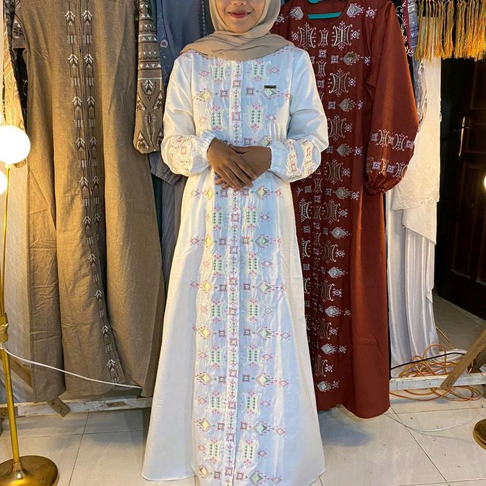Gamis Bordiran Motif Pintu Aceh Muslim Dewasa  Mewah Dress Lebaran Pesta