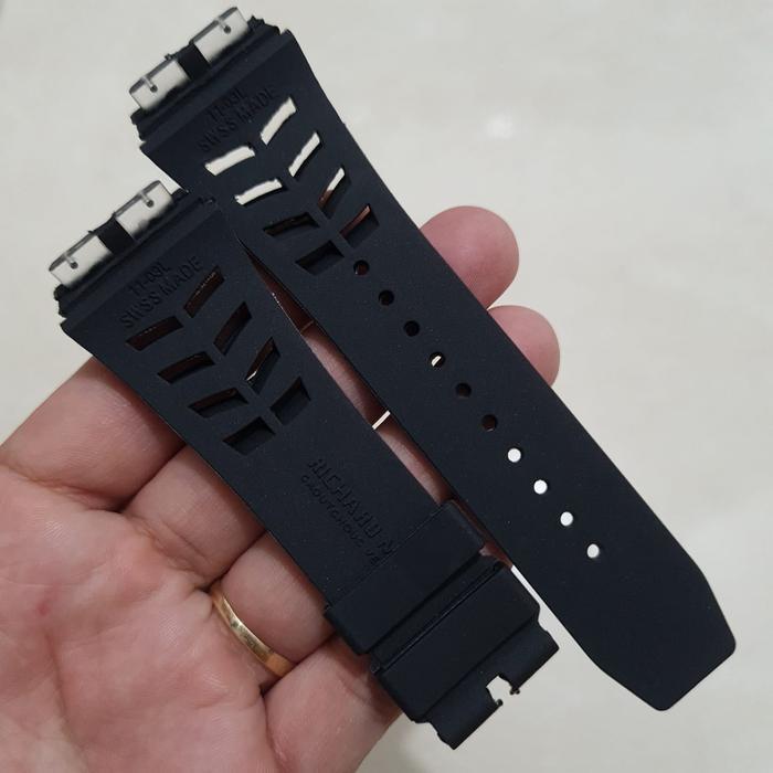 Tali karet strap rubber Kanvas jam tangan RM Pria warna Hitam / Merah