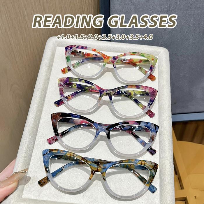 Oyalie Artistic Pattern Cat-Eye Reading Glasses, Exquisite Cat-Eye Frame with Artistic Gradient Text