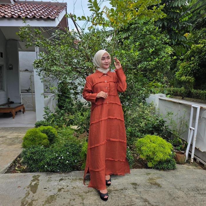 Aurelia Rumbai Gamis | Gamis Linen Wanita Rumbai Premium Terbaru | Dress Muslimah Elegan Mewah | Gam