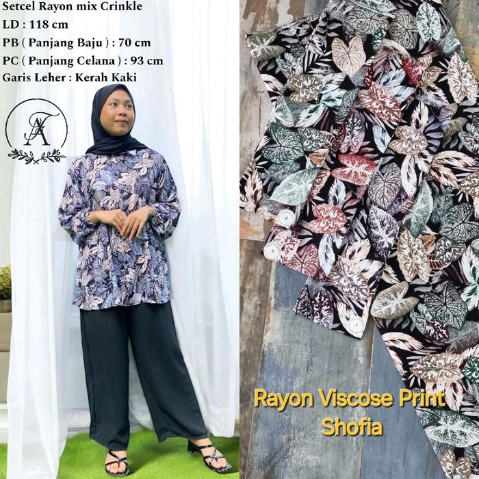 Setcel Wanita Rayon Mix Crinkle / Rayon Viscose Motif