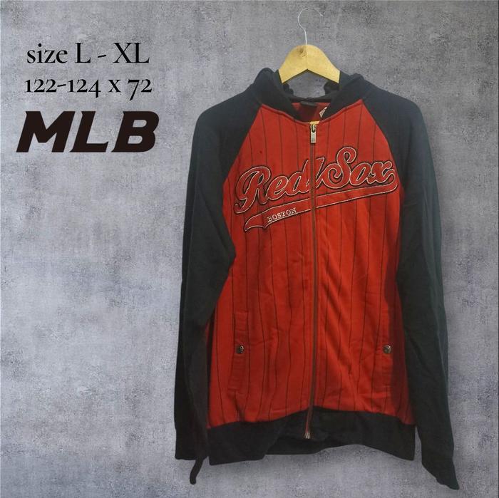 preloved hoodie zipper mlb red sox merah hitam sz XL