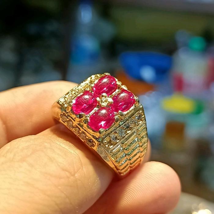 Batu cincin merah Siam Ros empat mata ring alfaka super Delima