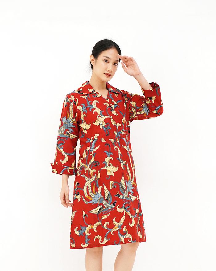Dress Danar Hadi Lengan Panjang Motif Peksi Nendro - Merah