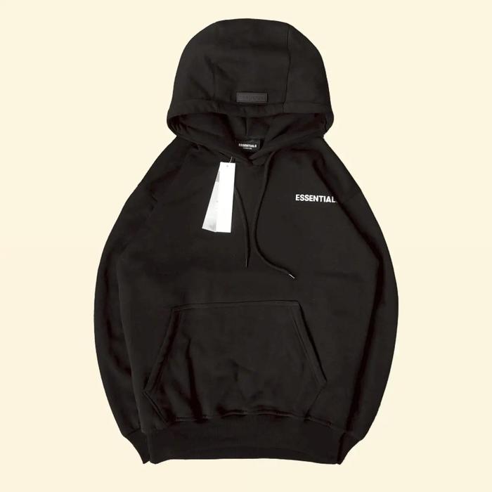 Sweater Hoodie Essentials Reflective Bahan Cotton Fleece Hitam Stripe Size M L XL Nyaman Untuk Sehar