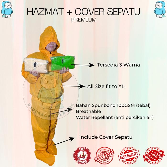 APD Hazmat Suit Spunbond 100 GSM PREMIUM PP NON WOVEN + COVER SEPATU WATER REPELLANT
