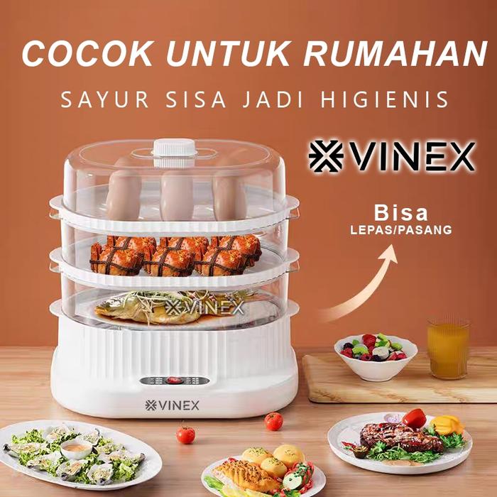 VINEX ~ Alat Kukus Elektrik 10 Liter Kukusan Listrik Multifungsi 3 Lapis Electric  Food Steamer