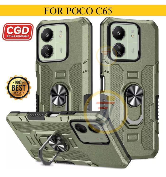 Casing Poco C65 Ring Armor Robot Case Kickstand Hybrid/Ring Holder Tpu Handphone Hardcase Promo