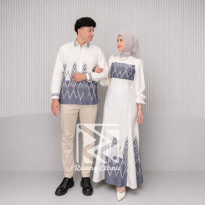 (RUANG ETHNIC) SET BAJU TENUN COUPLE CALISTA WHITE - BAJU PASANGAN - OUTFIT TENUN COUPLE