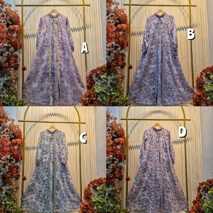 Gamis Lebaran Balimo Motif Floral Premium  Lembut Kombinasi Bunga