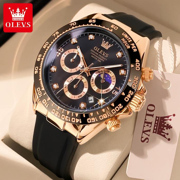 OLEVS Jam Tangan Pria Anti Air Original Terbaru Mewah Keren Chronograph Tahan Hitam Multifungsi Watc