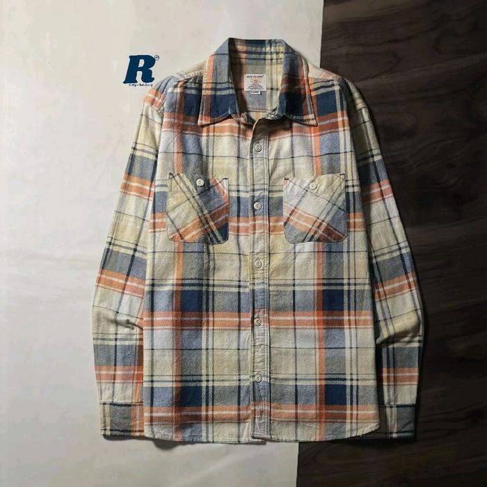 Kemeja Lengan Panjang Flannel Shirt Doubel Pocket HOUSTON JAPAN Size XL fit L Unisex 002