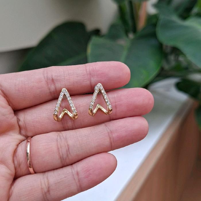 Preloved Anting Giwang Earrings Crystal Kristal Gold Emas Tone Bulat Metal cantik mewah Fashion Acce