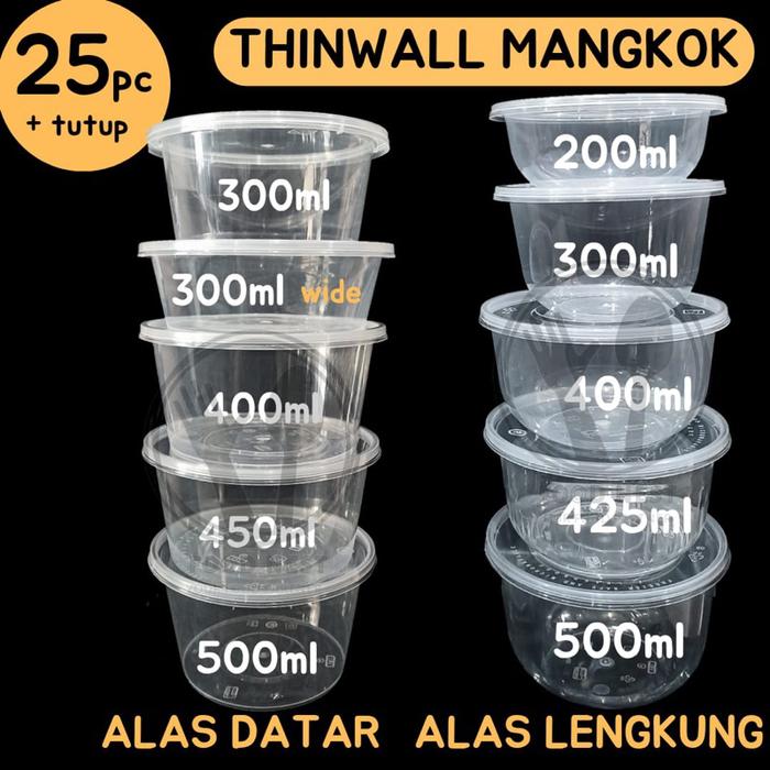 Safitiri [Isi 25Pc] Thinwall Bulat 200Ml 300Ml 400Ml 500Ml Thinwall Round 450Ml+Tutup Food Container