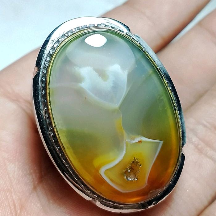 Cincin Batu Akik Junjung Derajat Pelangi Motip Bunga Top Quality