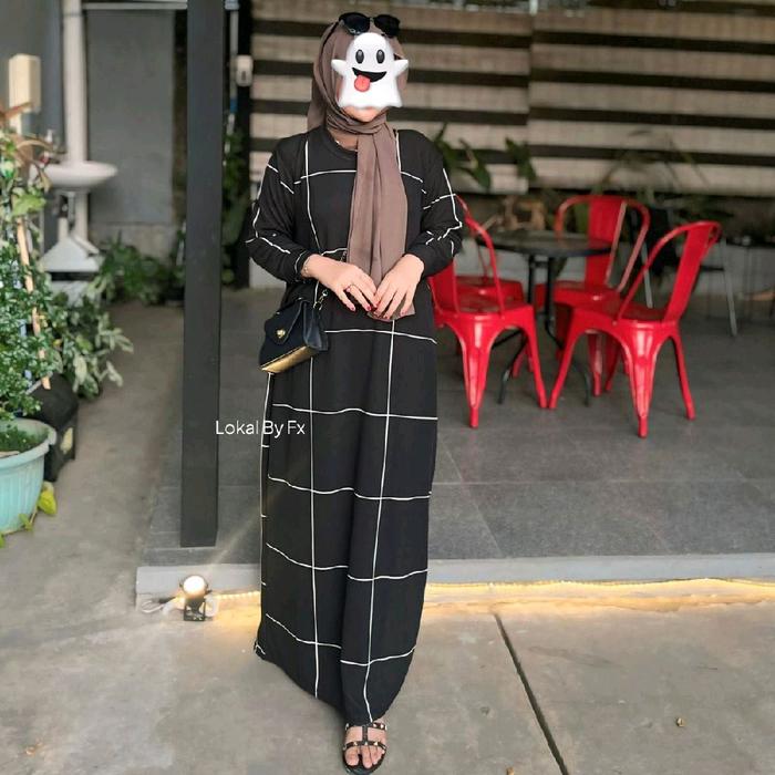 GAMIS MUSLIM LOKAL BY FX DENGAN MOTIF SALUR KOTAK TERBARU Wanita