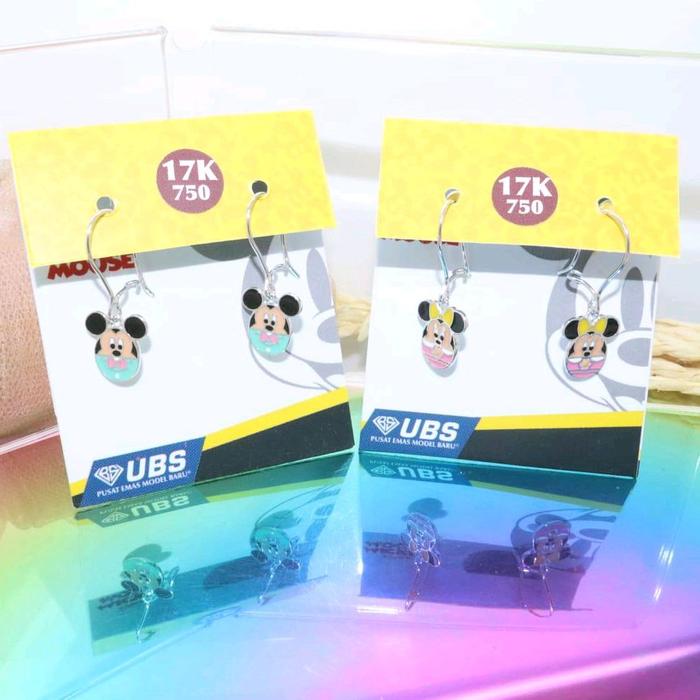 Anting Kalung Gelang Emas Anak WG Enamel Mickey Minnie UBS 750 17K