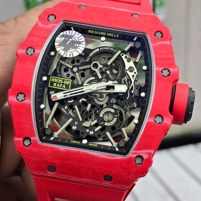 TERBARU Jam tangan Pria Mewah RM35-02 NTPT BEST EDITION BBR SKELETON RED DIAL