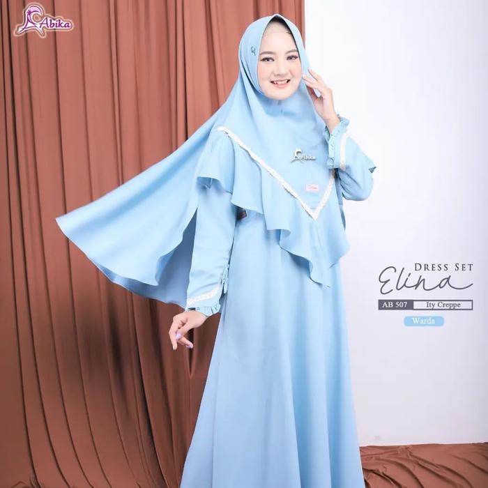 [ABIKA] : ELINA DRESS SET HIJAB BY ABIKA HIJAB AB 507 - DOVE - WARDAH Gamis Cantik Crepe Dewasa