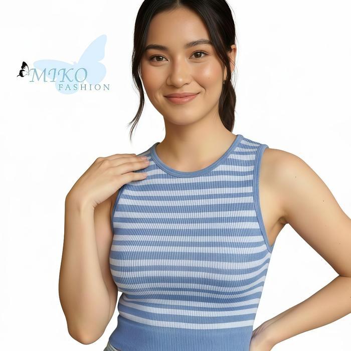 Promo MIKOFASHION - MIKOFASHION - Atasan Wanita Crop Top Tanktop Motif Salur Tanpa Lengan Casual / B