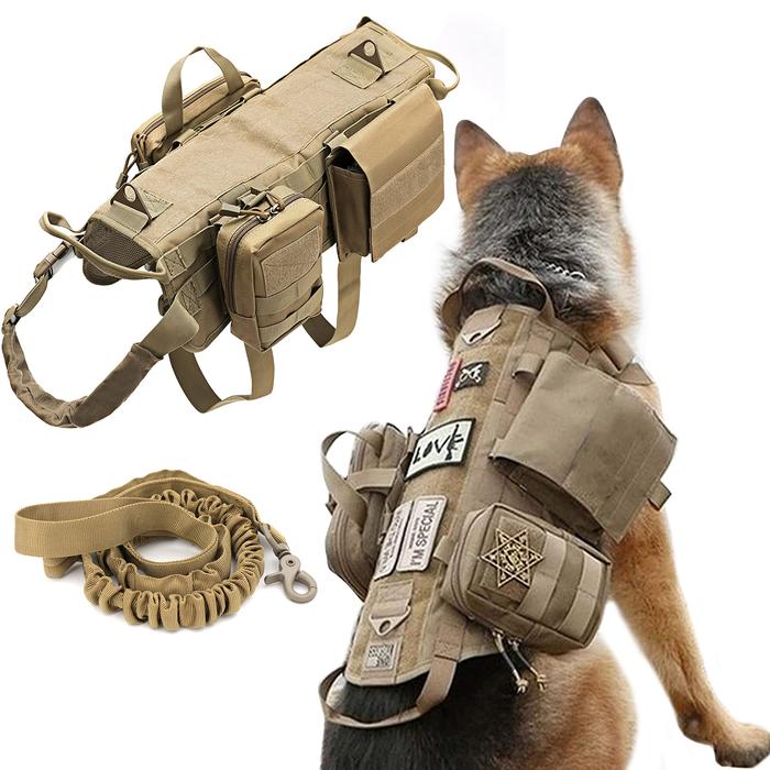 Harness Anjing Besar dengan Kantong Rompi Molle K9 Pegangan Tanpa
