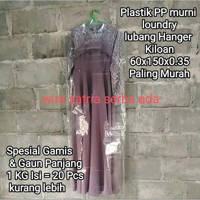 Plastik PP Murni Loundry Lubang Hanger kiloan 60x150x0.35 Gamis Panjang Paling murah