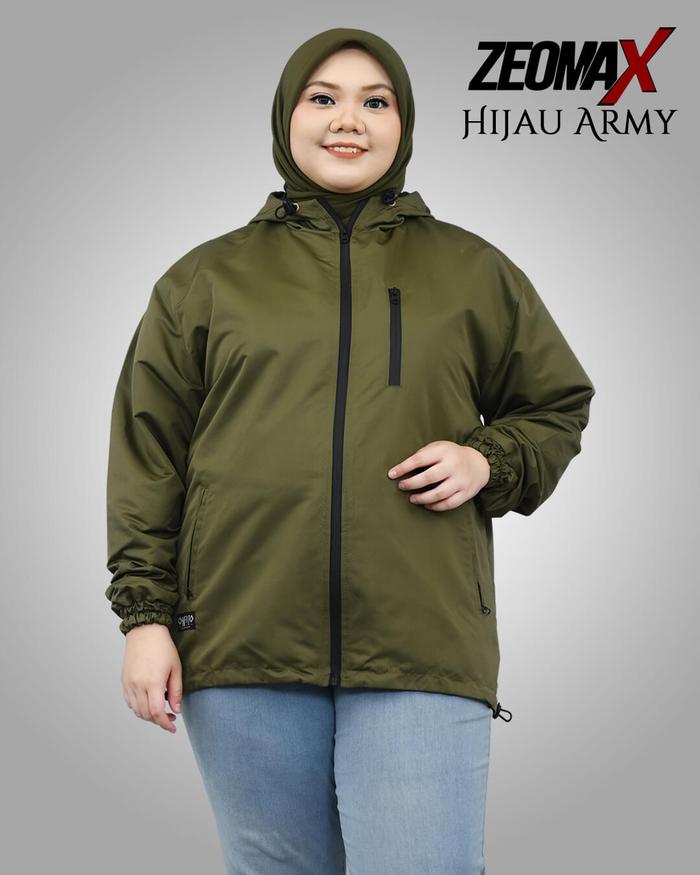 Windbreaker Onfito ZEOMAX Hijau Army-Jaket Jumbo-Jaket Parasut Hoodie Bomber Cowok Cewek