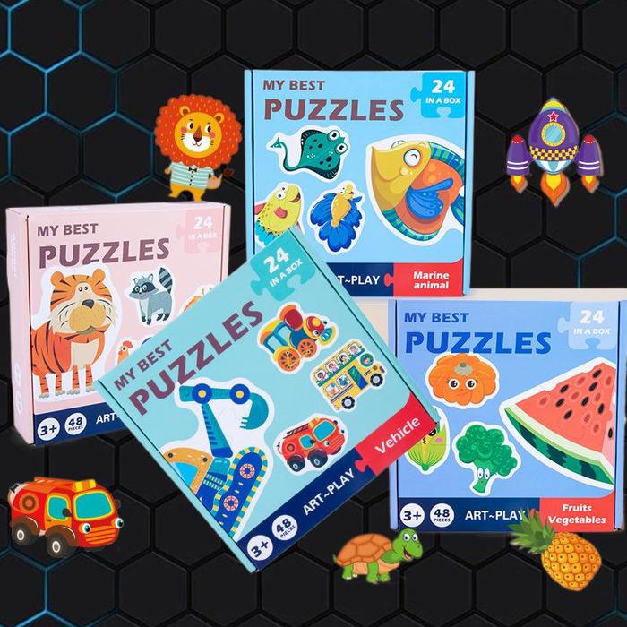 Children's 2 pieces Matching Puzzle Cartoon Animal And Transportation