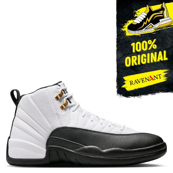 NIKE Air Jordan 12 Retro White Taxi Black ORIGINAL - Sepatu Sneakers Pria