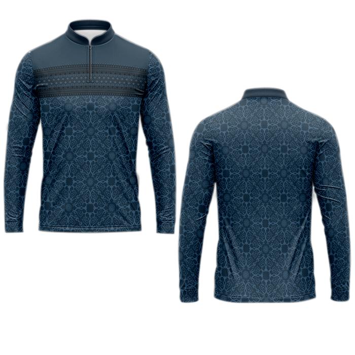 baju koko muslim pria navy corak hitam dewasa jersey motif full printing panjang dan pendek terbaru 